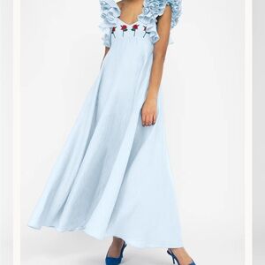 Fanm Mon Sky Blue Maxi Dress with Ruffled Sleeves